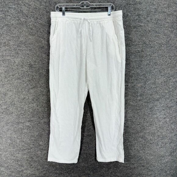 Unbranded Pants Women XL White High Rise Chino Flat Front Linen Drawstring - Picture 1 of 9